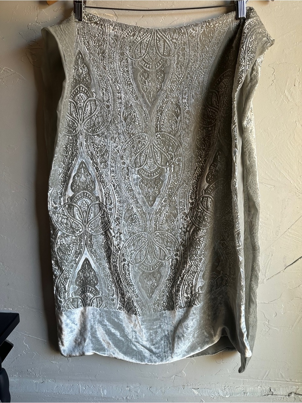 Silver Gray Burnout Velvet Paisley Scarf Shawl Y2K Romantic Evening Wrap 58x20